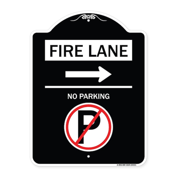 Fire Lane No Parking Heavy-Gauge Aluminum Architectural Sign, 24" x 18", BW-1824-24011